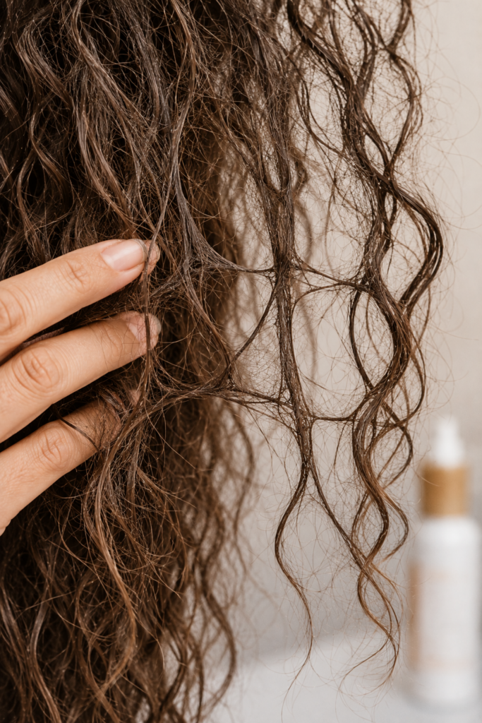 Image of curly hair experiencing hair webbing.