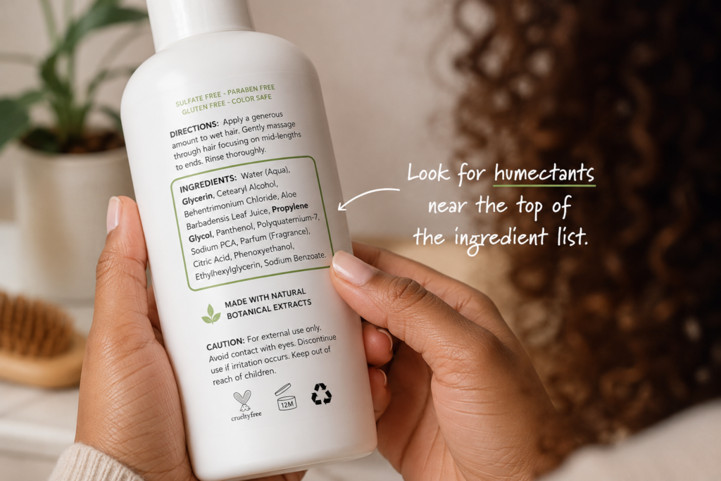 image of looking for humectants near the top of the ingredient list.