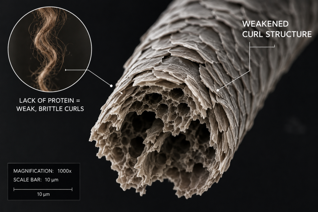 Magnified image of weakend hair strand.