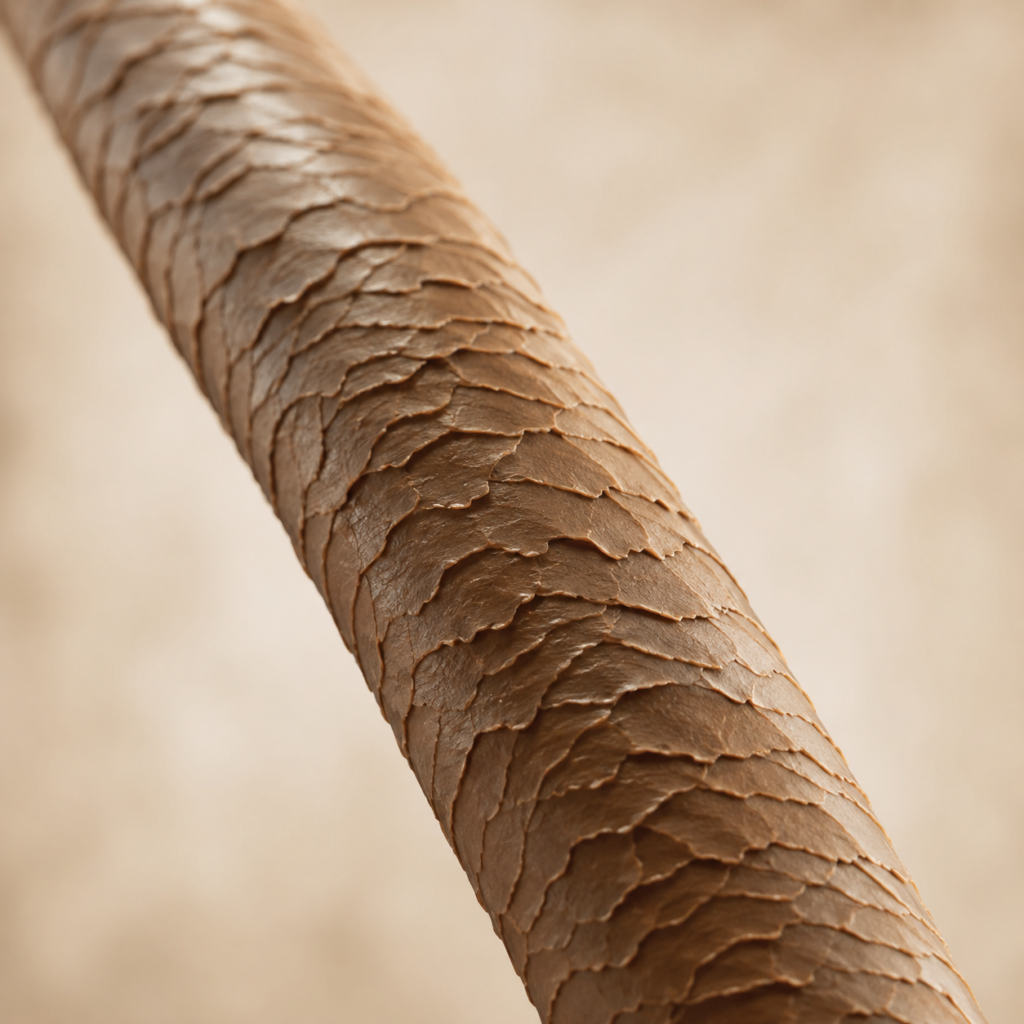 3D illustration of a hair strand under a microscope (medium porosity).