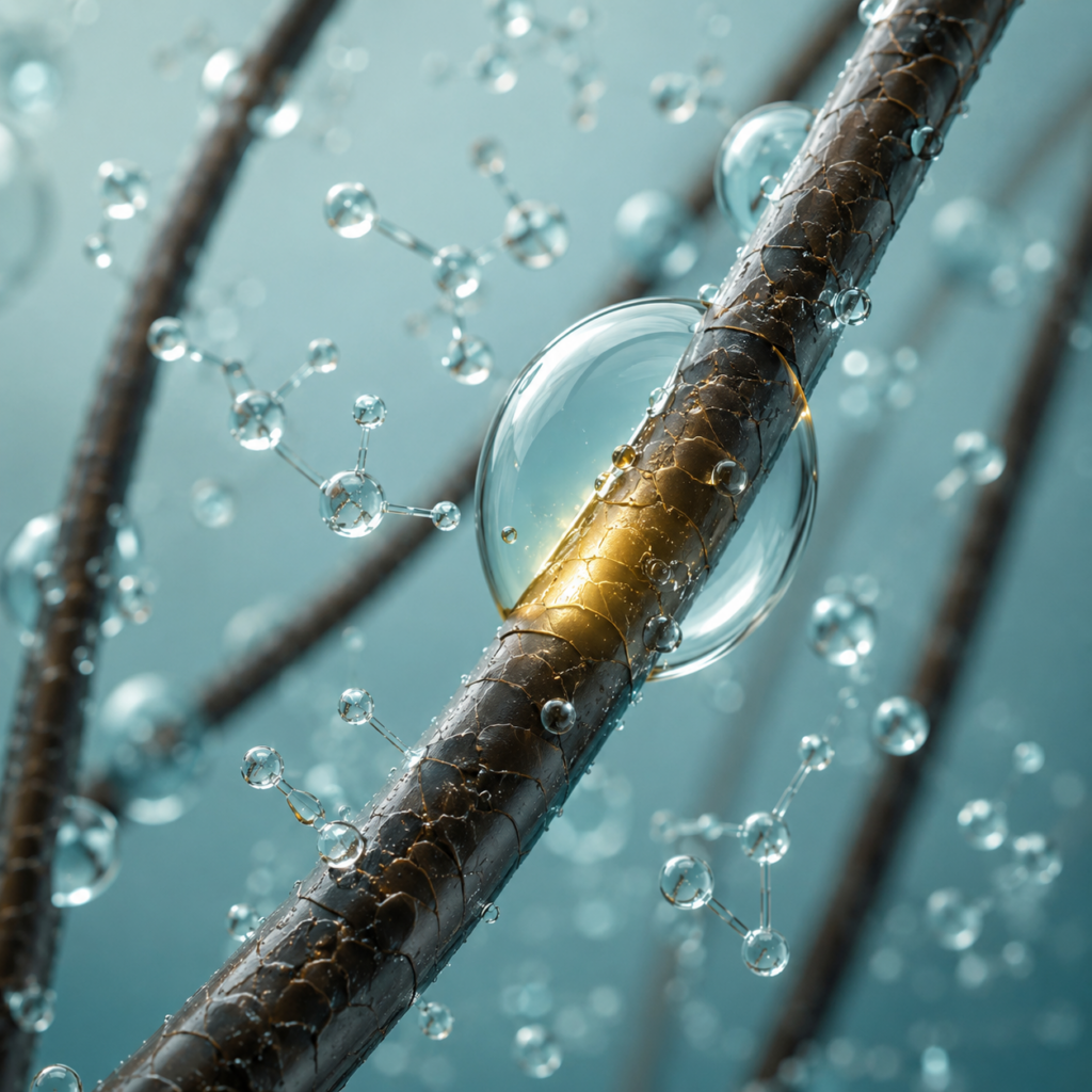 Vector image to represent protein interacting with a hair strand.