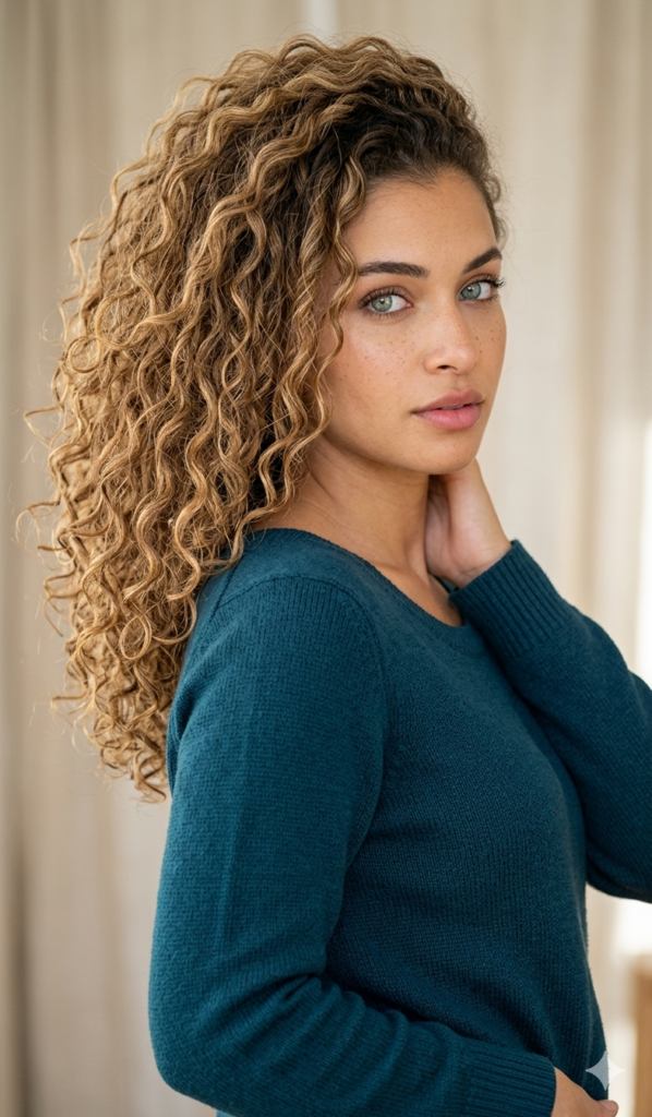 woman with 2b and 2c hair.