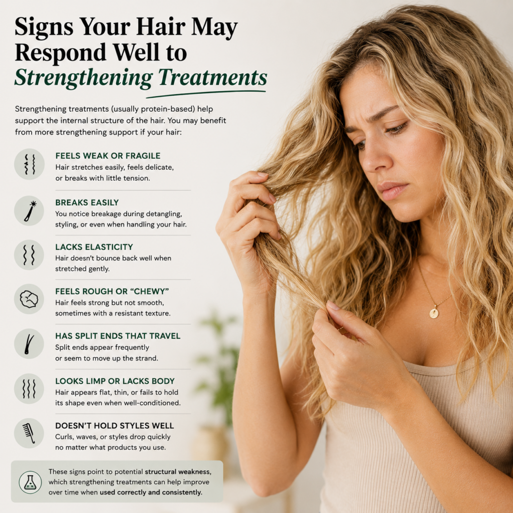 Infographic of signs your hair may respond well to strengthening treatments.