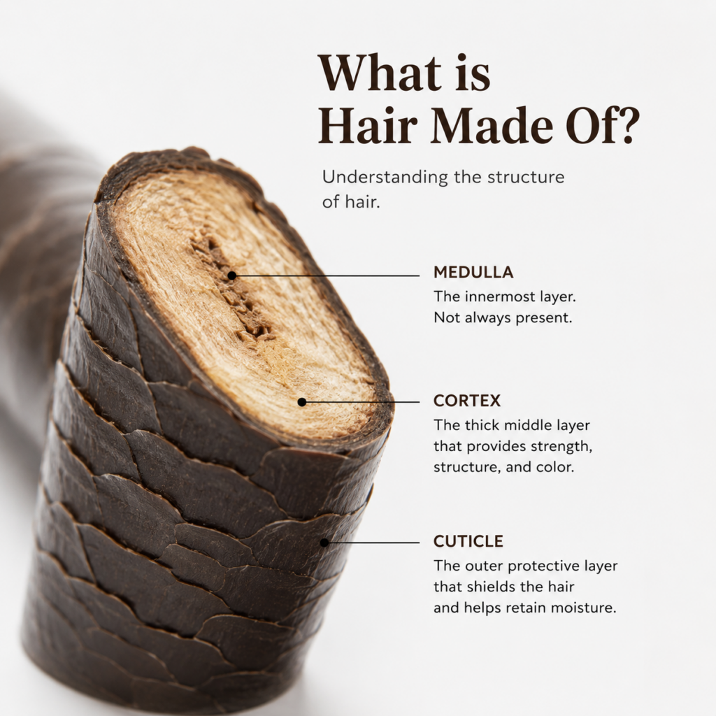 Magnified hair strand, showing the structure of hair.