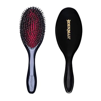 Denman Cushion Hair Brush (Medium) with Soft Nylon Quill Boar Bristles -Black, D81M