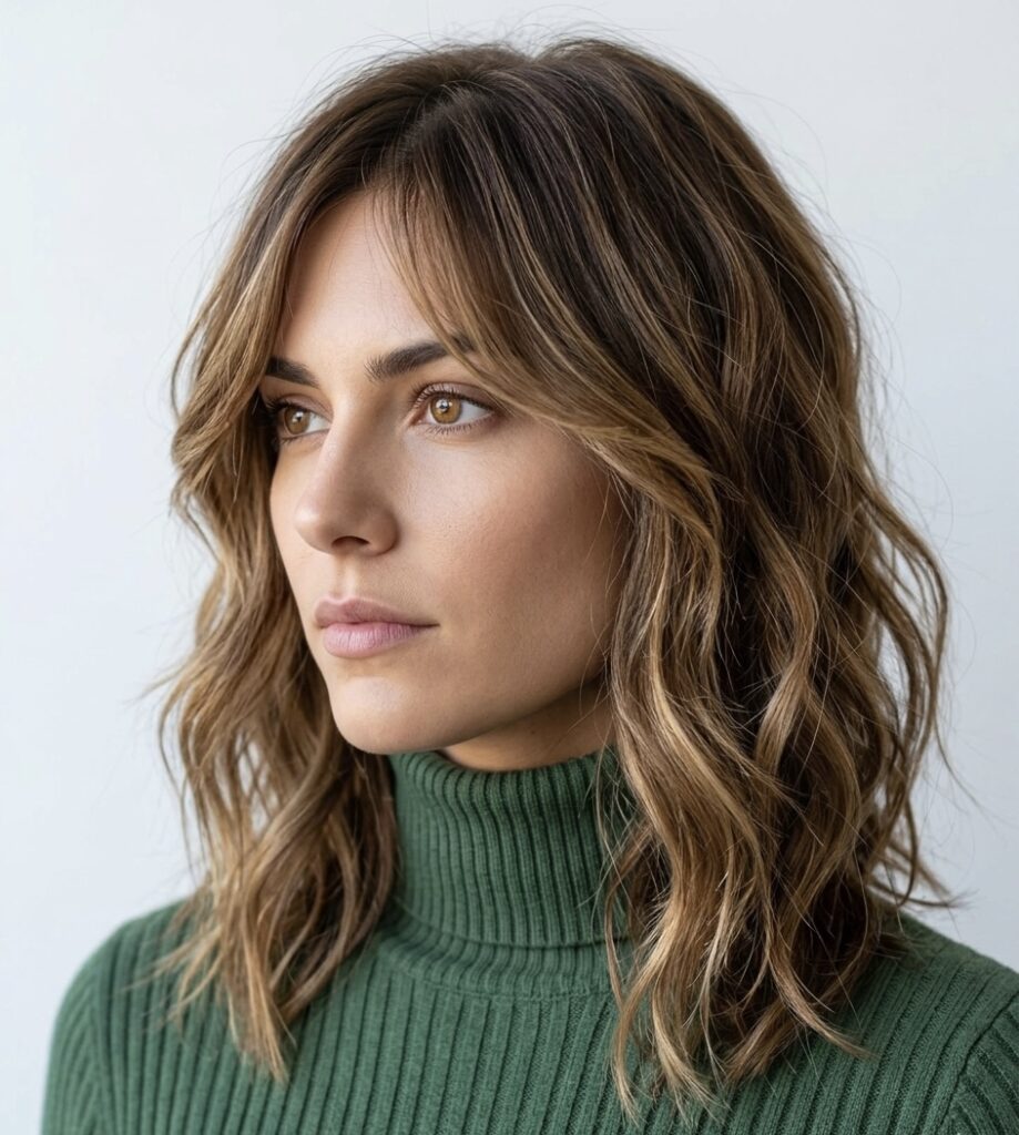 Medium wavy haircut.