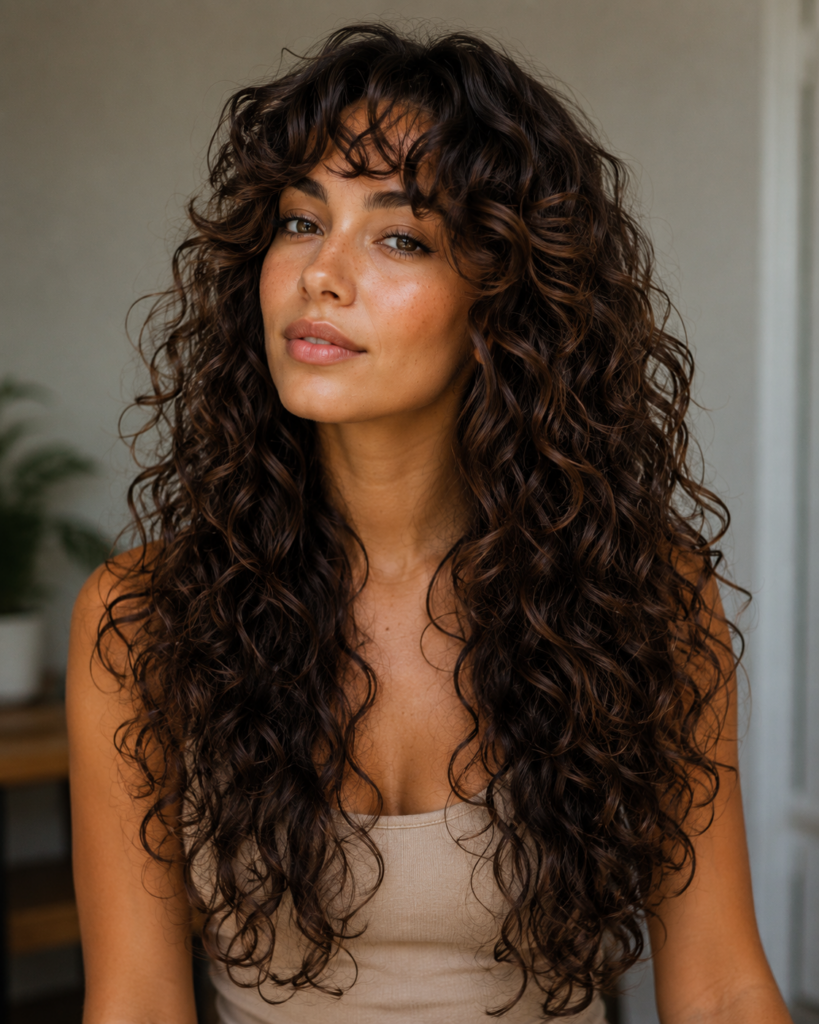 Woman whose hair is wearing long layers.